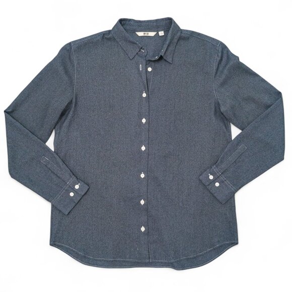 Uniqlo Men’s Stretch Flannel Button-Down — Heathered Indigo | Size S - Picture 1 of 12